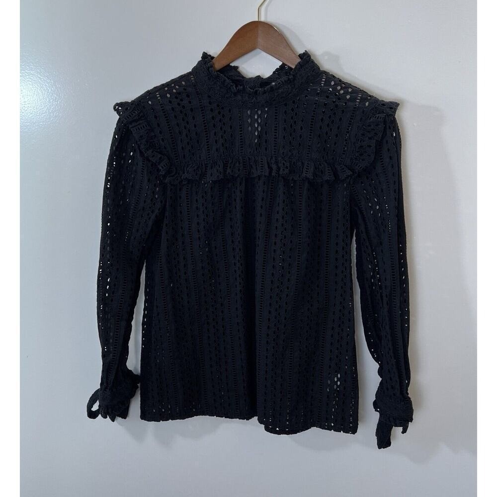 Madewell Womens Eyelet Ruffle High‎ Neck Blouse XS Edwardian Victorian Parisian